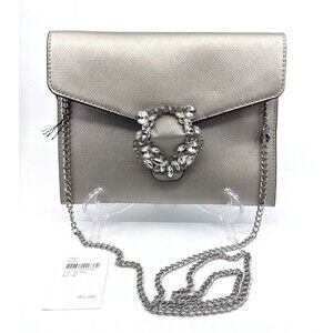 Olga Berg Annalee Clutch Crystal Trim Removable Silver Chain Strap